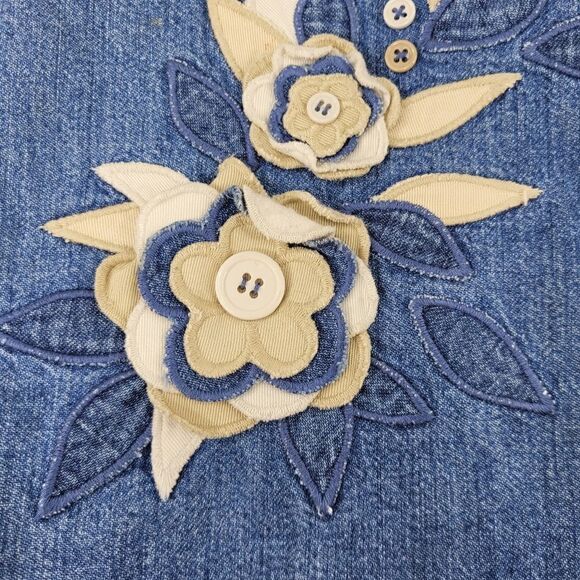 12P VINTAGE Boho CASUAL CORNER FLORAL APPLIQUE FLOWER DENIM JEAN SKIRT 12 PETITE - Picture 11 of 13